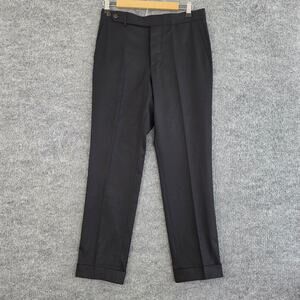 Rota Pantolini Pants Mens 46 Black Virgin Wool Cuffed Trousers Dressy Work Italy